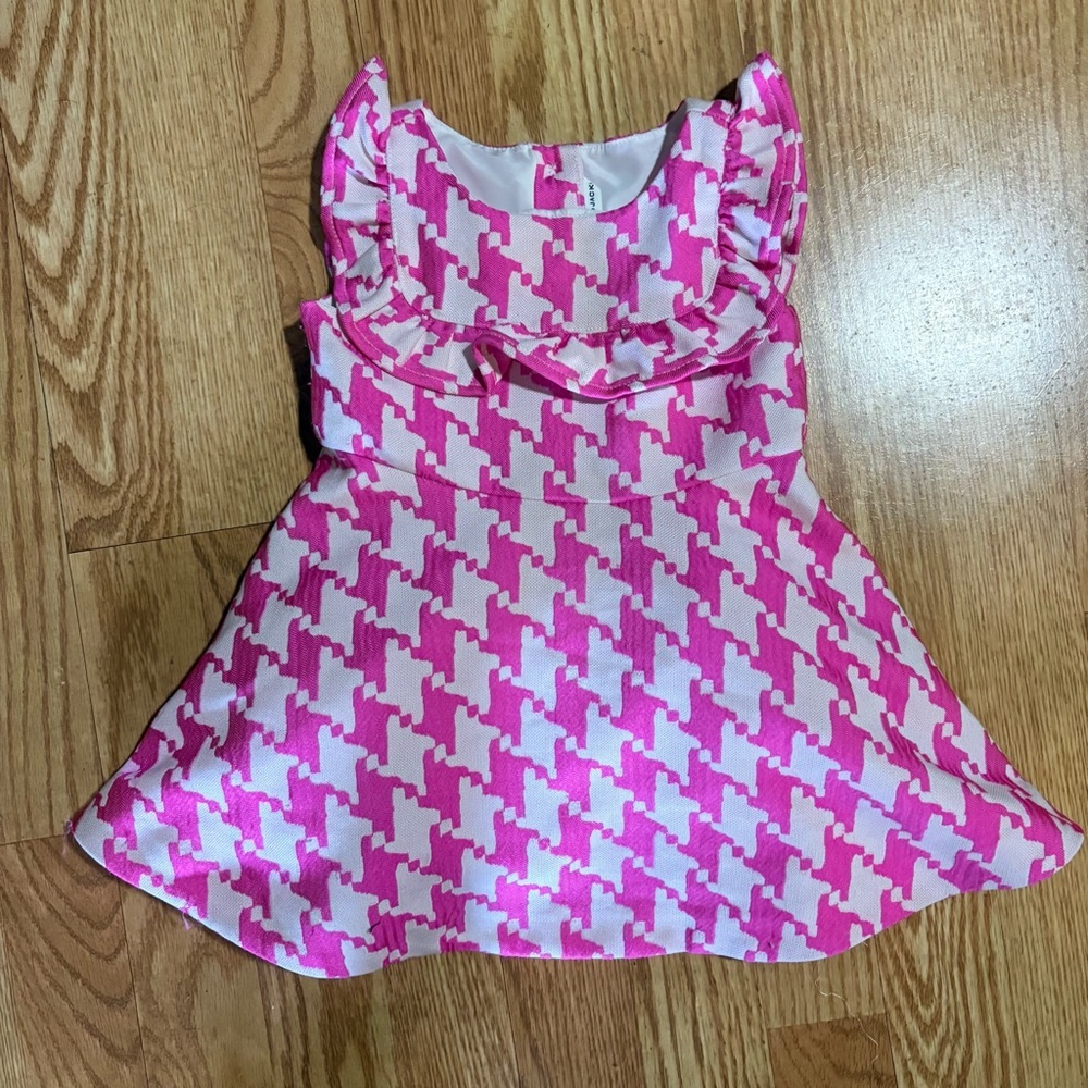 NWOT Janie and Jack Hot Pink & White Knit Dress Lined Size 12/18 Months